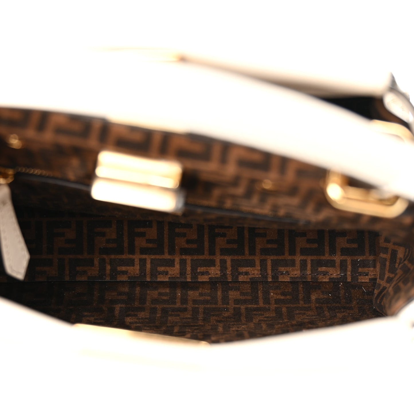 Vitello Seta Suede FF Mini Peekaboo Iconic Satchel Uovo Sigaro Marrone