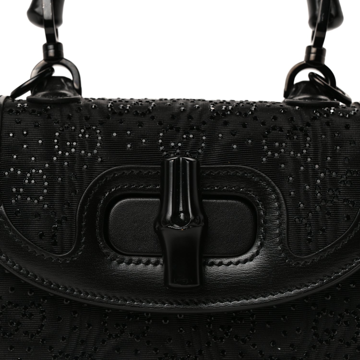 Gucci Moire Fabric Calfskin Rhinestone Monogram Monochrome Mini Bamboo 1947 Top Handle Chain Bag Black 5 of 7