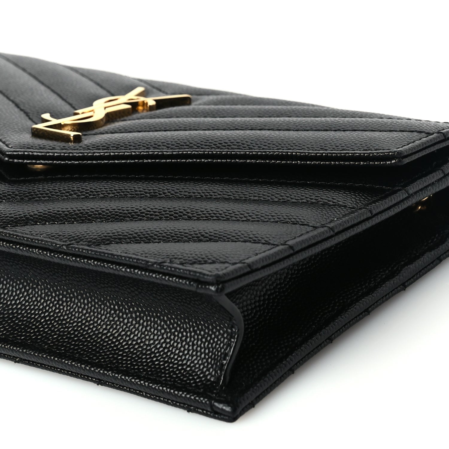 Saint Laurent Grain De Poudre Matelasse Chevron Monogram Envelope Chain Wallet 8 of 8