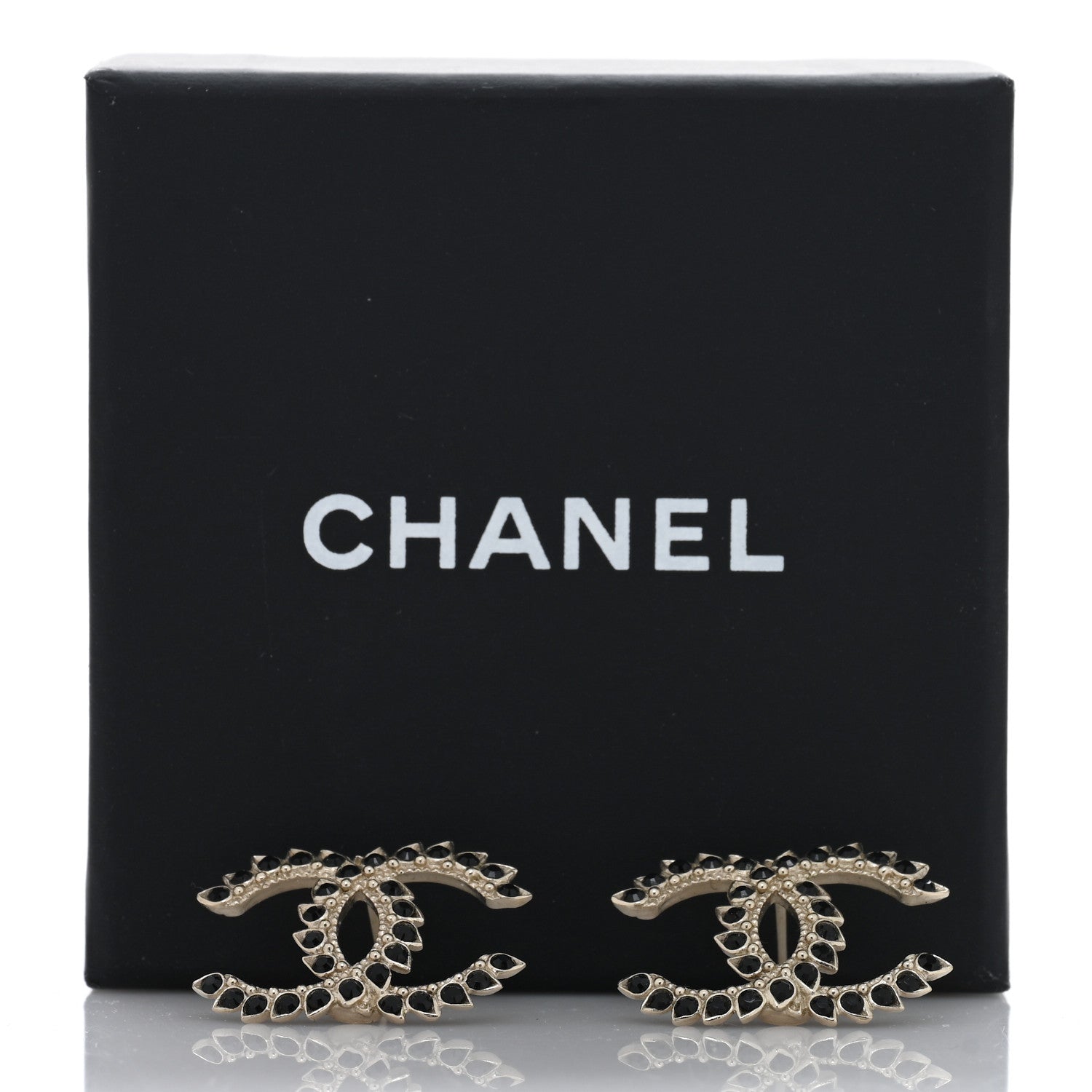 Chanel Strass Crystal Dazzling Wheat CC Earrings Black Gold 5 of 5