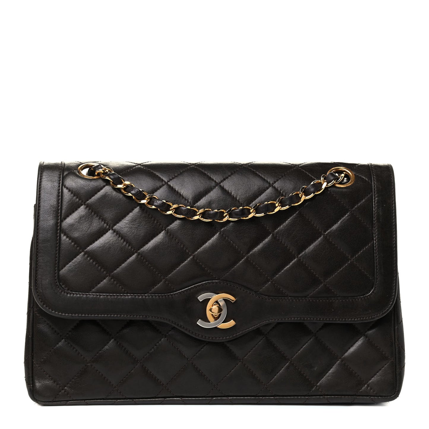 Lambskin Quilted Medium Double Flap Dark Brown