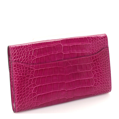 Hermes Shiny Alligator Constance Long Wallet Rose Scheherazade 4 of 8