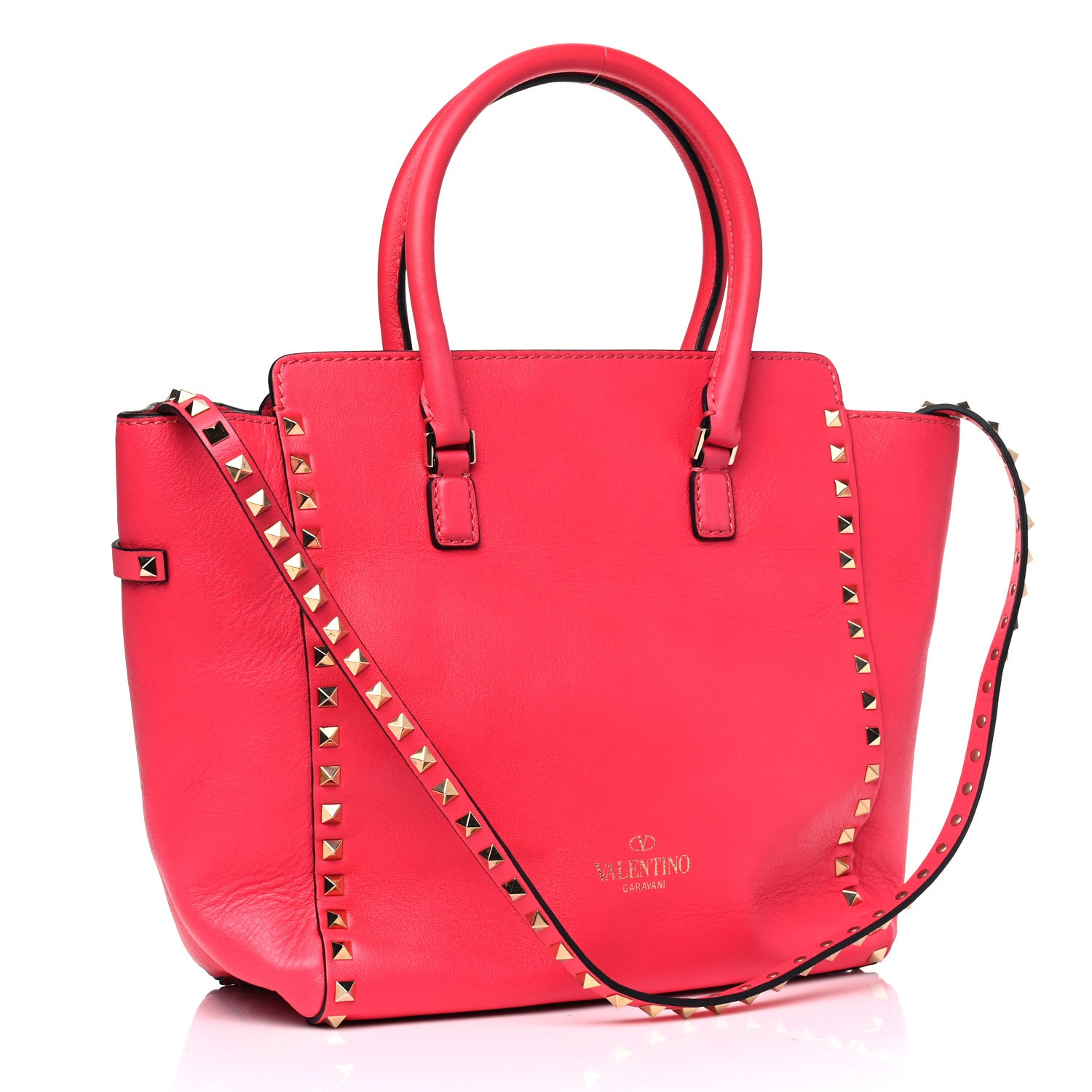 Valentino Garavani Vitello Rockstud Double Handle Tote Raspberry 2 of 5