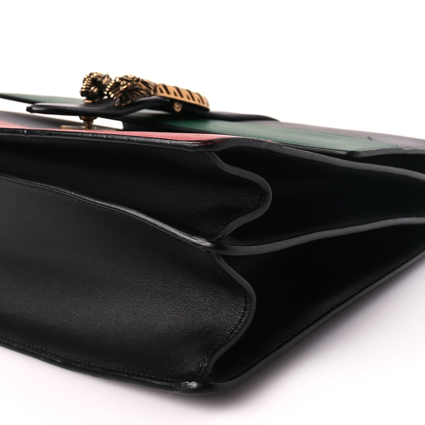 Calfskin Bamboo Web Large Dionysus Top Handle Bag Black Bright Evergreen Hibiscus Red
