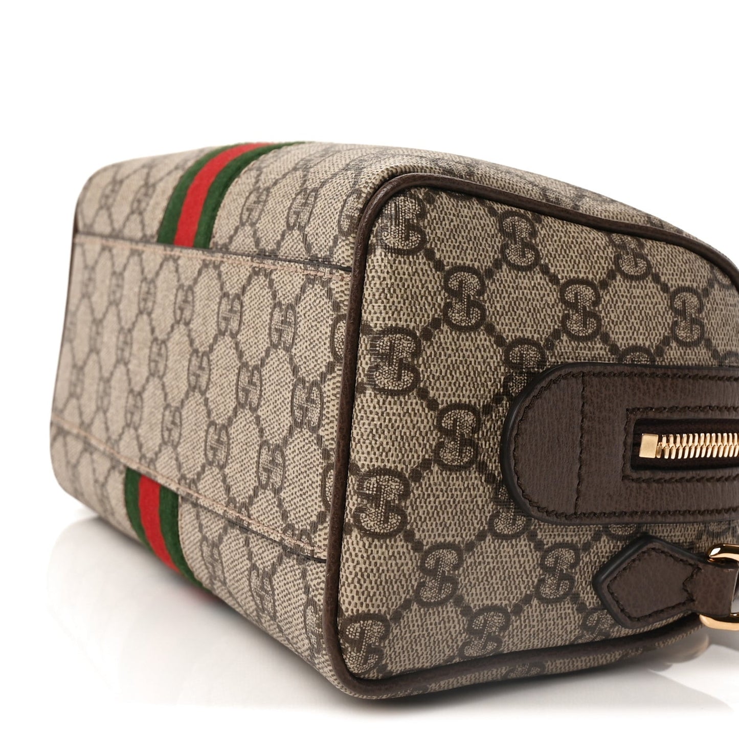 GG Supreme Monogram Textured Dollar Calfskin Web Mini Ophidia Top Handle Bag Beige Ebony New Acero