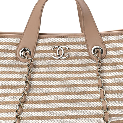 Chanel Printed Fabric Striped CC Tote Light Beige 7 of 7