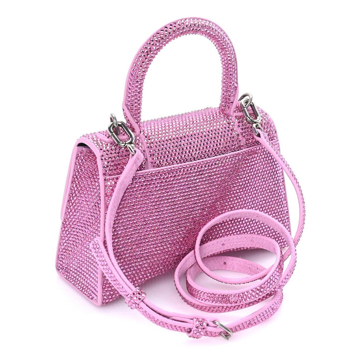 Strass Suede Hourglass Top Handle Bag XS  Pink