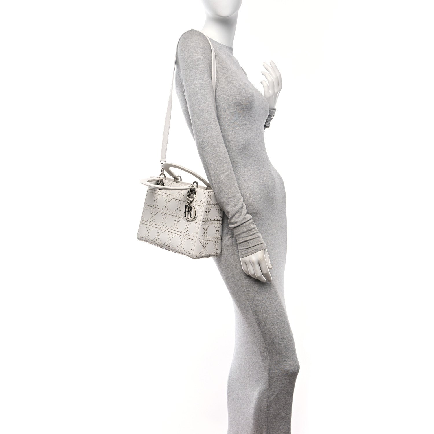 Christian Dior Lambskin Studded Cannage Medium Lady Dior White 2 of 10