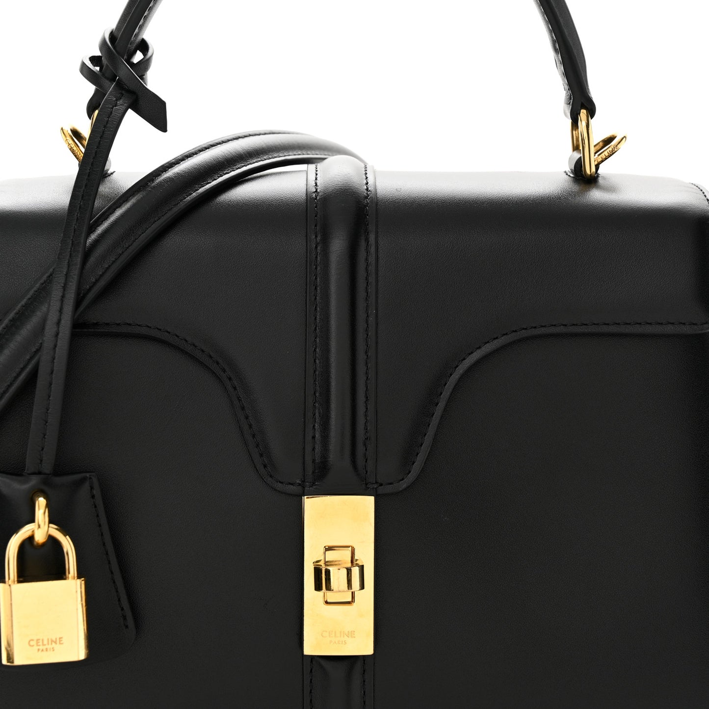 Satinated Calfskin Small 16 Top Handle Bag Black