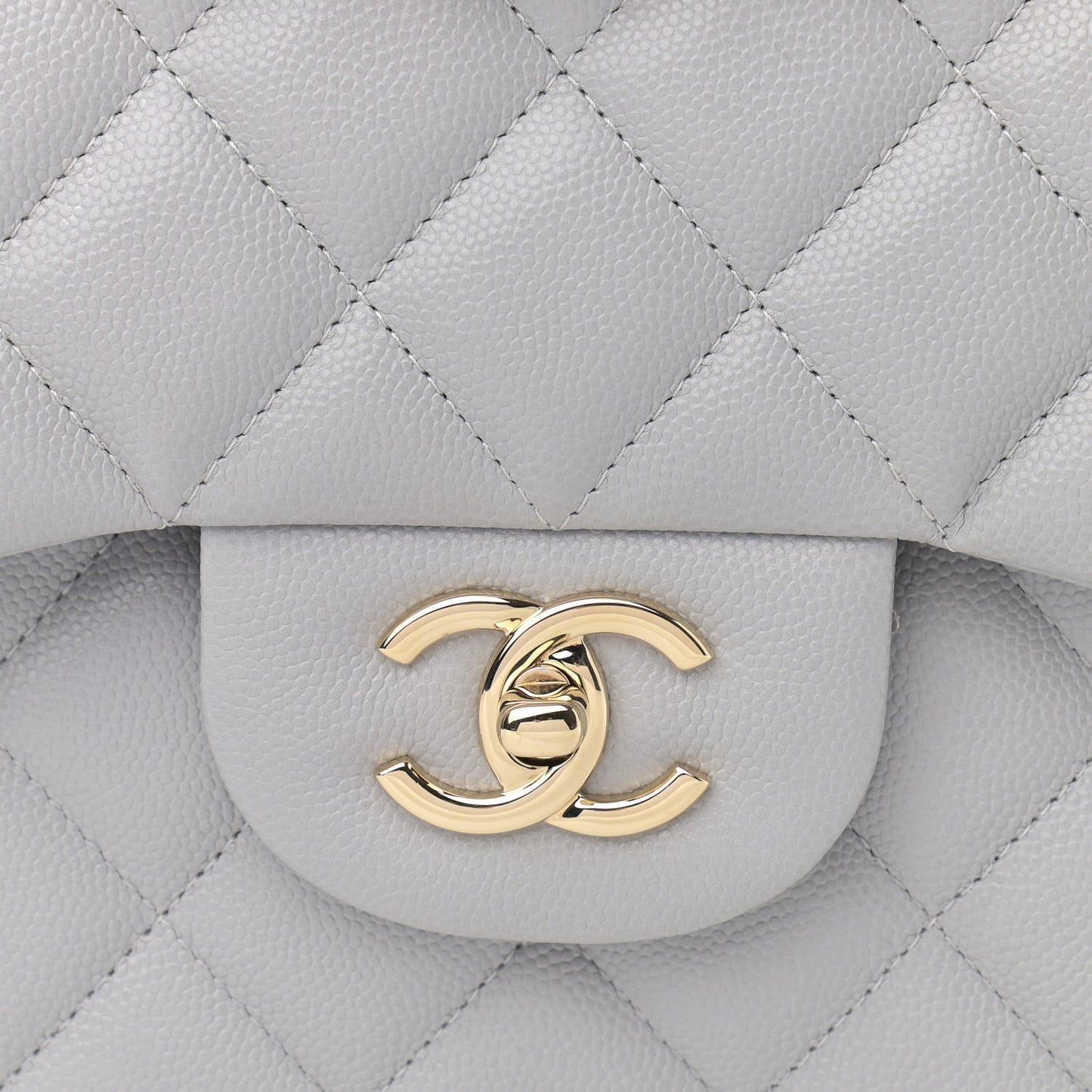 Caviar Quilted Jumbo Double Flap Light Grey