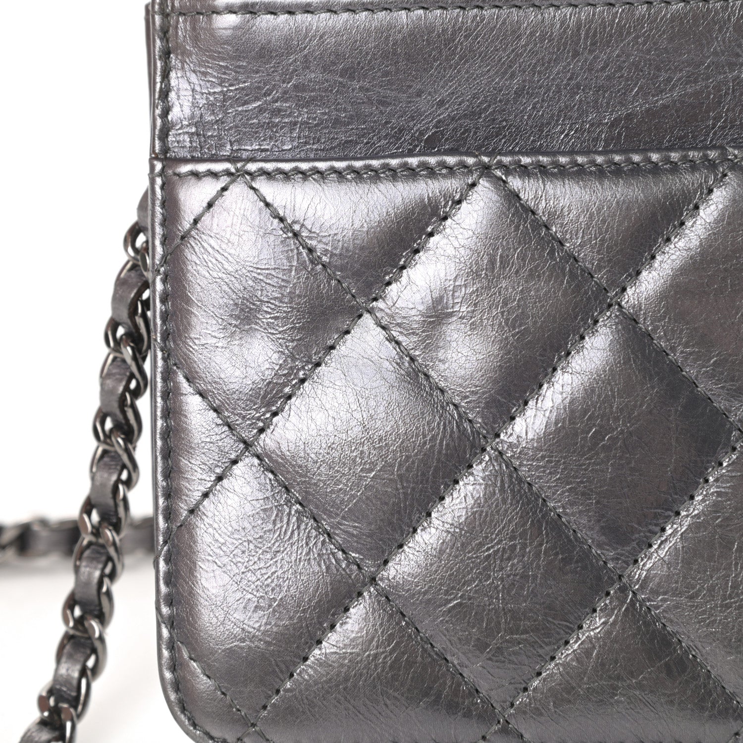Chanel Metallic Aged Calfskin Quilted Reissue Wallet On Chain WOC Dark Silver 16 of 17