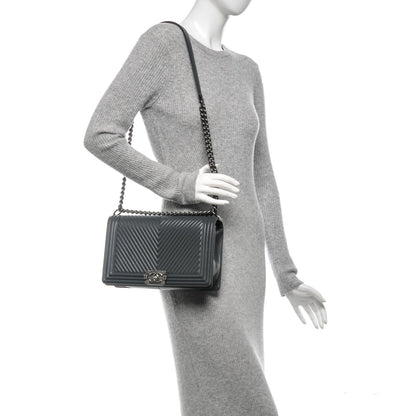 Chanel Calfskin Chevron New Medium Boy Flap Dark Grey 2 of 8