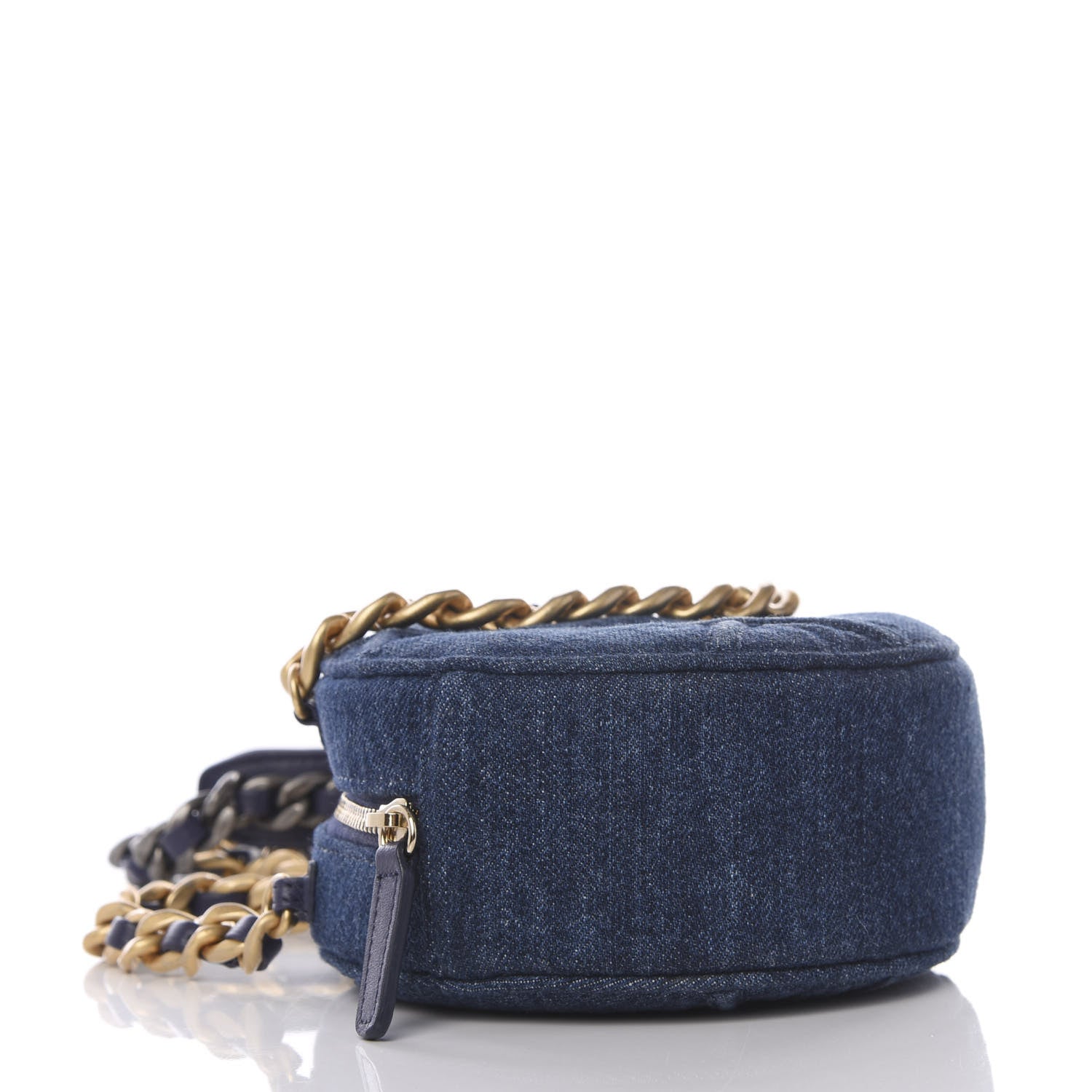 Chanel Denim Quilted Chanel 19 Round Clutch With Chain Blue 3 of 9