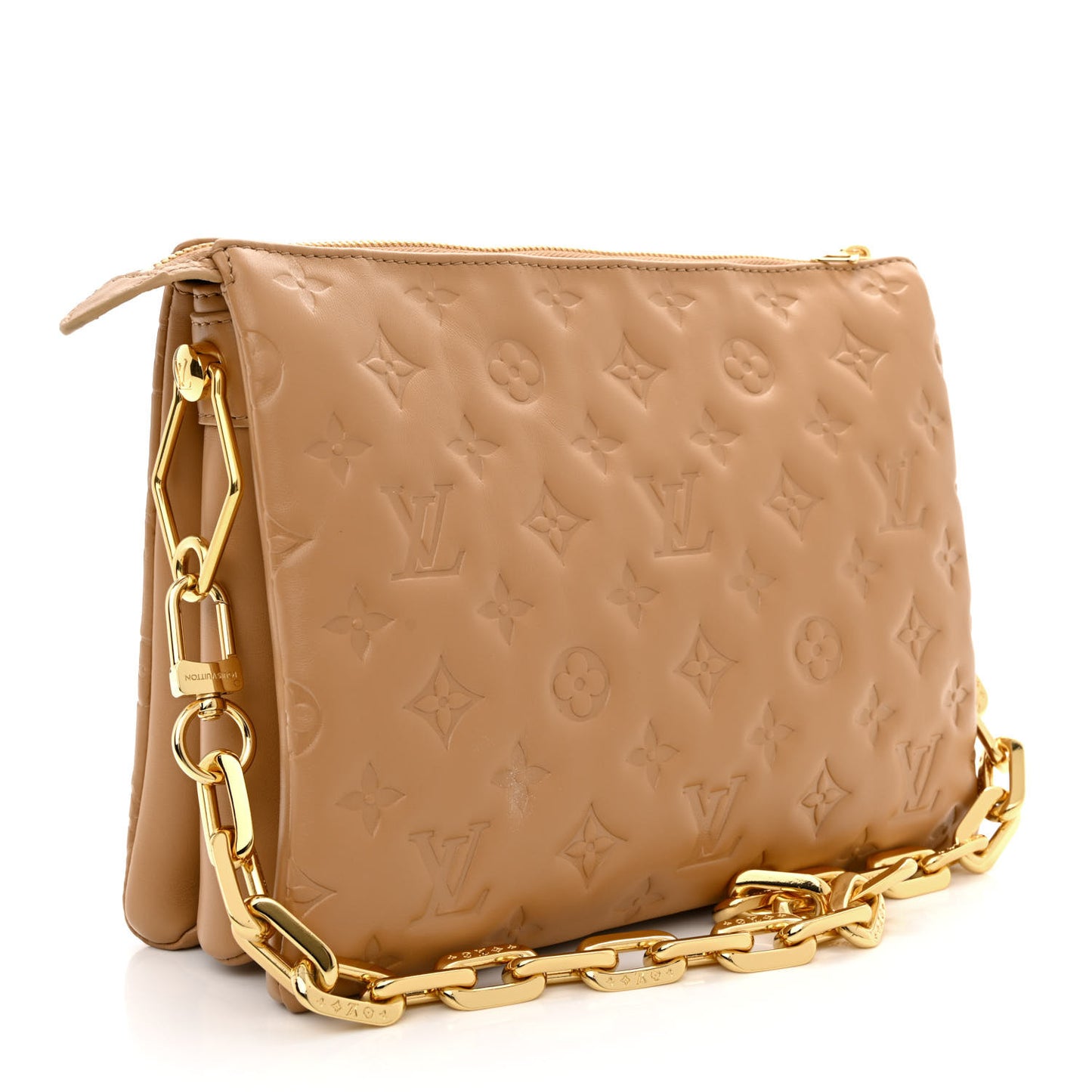 Lambskin Embossed Monogram Coussin PM Camel