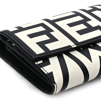 Fendi X MARC JACOBS Nappa Vitello King Logo Print Continental Wallet On Chain White Black 8 of 9