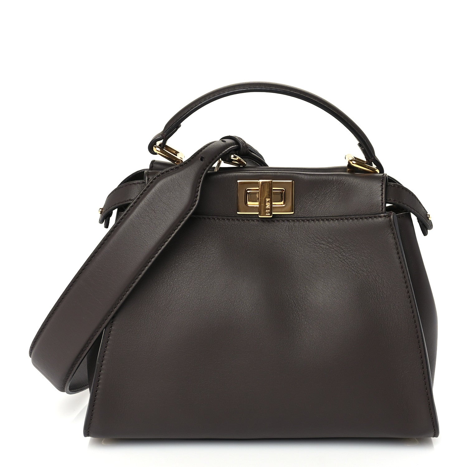 Fendi Vitello Seta Suede FF Mini Peekaboo Iconic Satchel Chocolate Sigaro Marrone 1 of 8