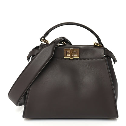 Fendi Vitello Seta Suede FF Mini Peekaboo Iconic Satchel Chocolate Sigaro Marrone 1 of 8