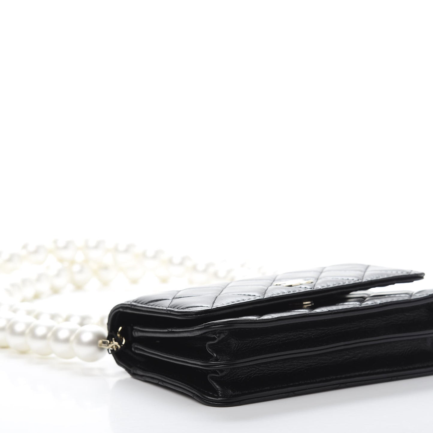 Calfskin Quilted Mini Maxi Pearls Wallet On Chain WOC Black