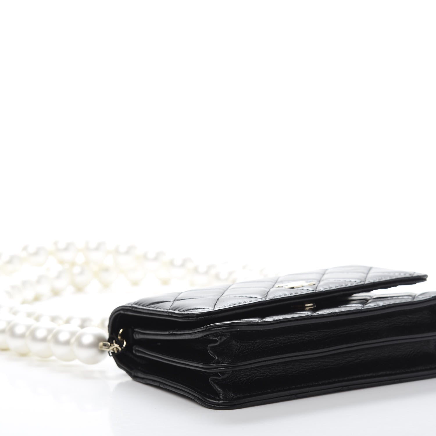 Chanel Calfskin Quilted Mini Maxi Pearls Wallet On Chain WOC Black 10 of 13