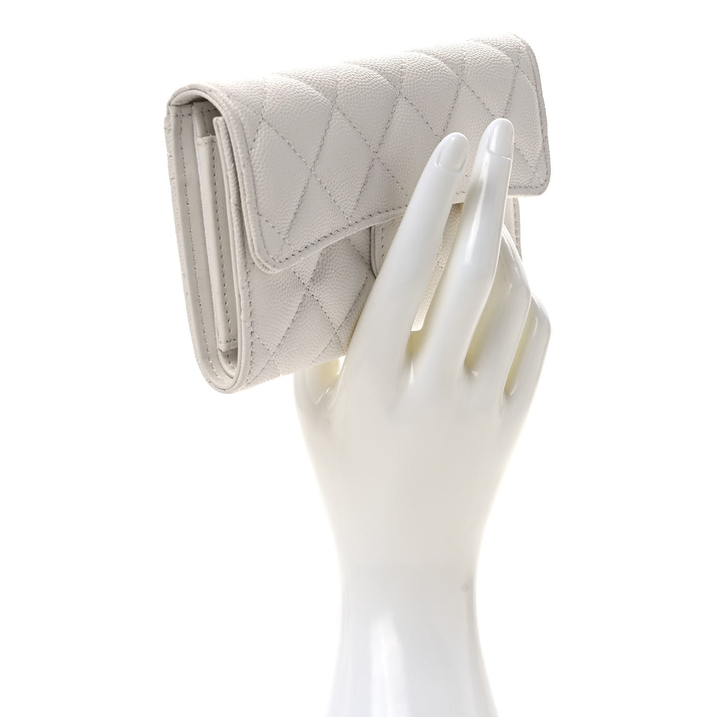 Caviar Quilted Medium Flap Wallet White