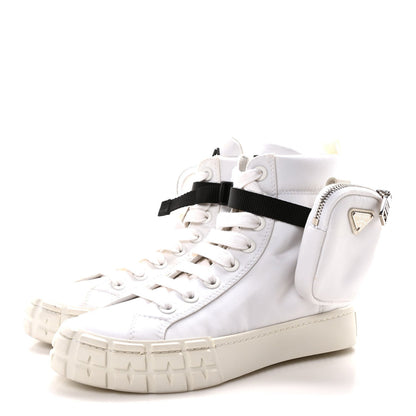 Prada Re-Nylon Gabardine Metal Triangle Logo Wheel Pouch Pocket High Top Sneakers 35.5 White 4 of 7