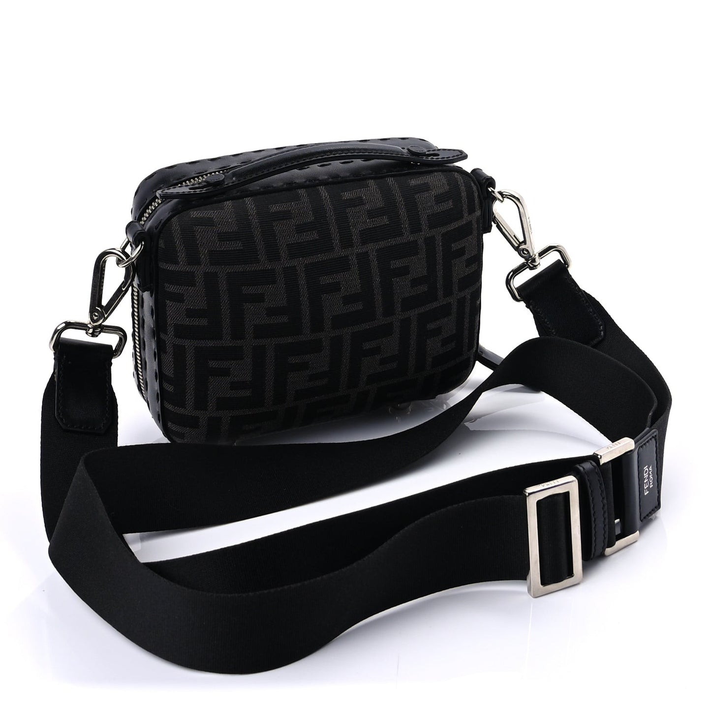 Recycled Fabric Jacquard Vitello Astro FF 1974 Mini Suitcase Bag Asfalto Black