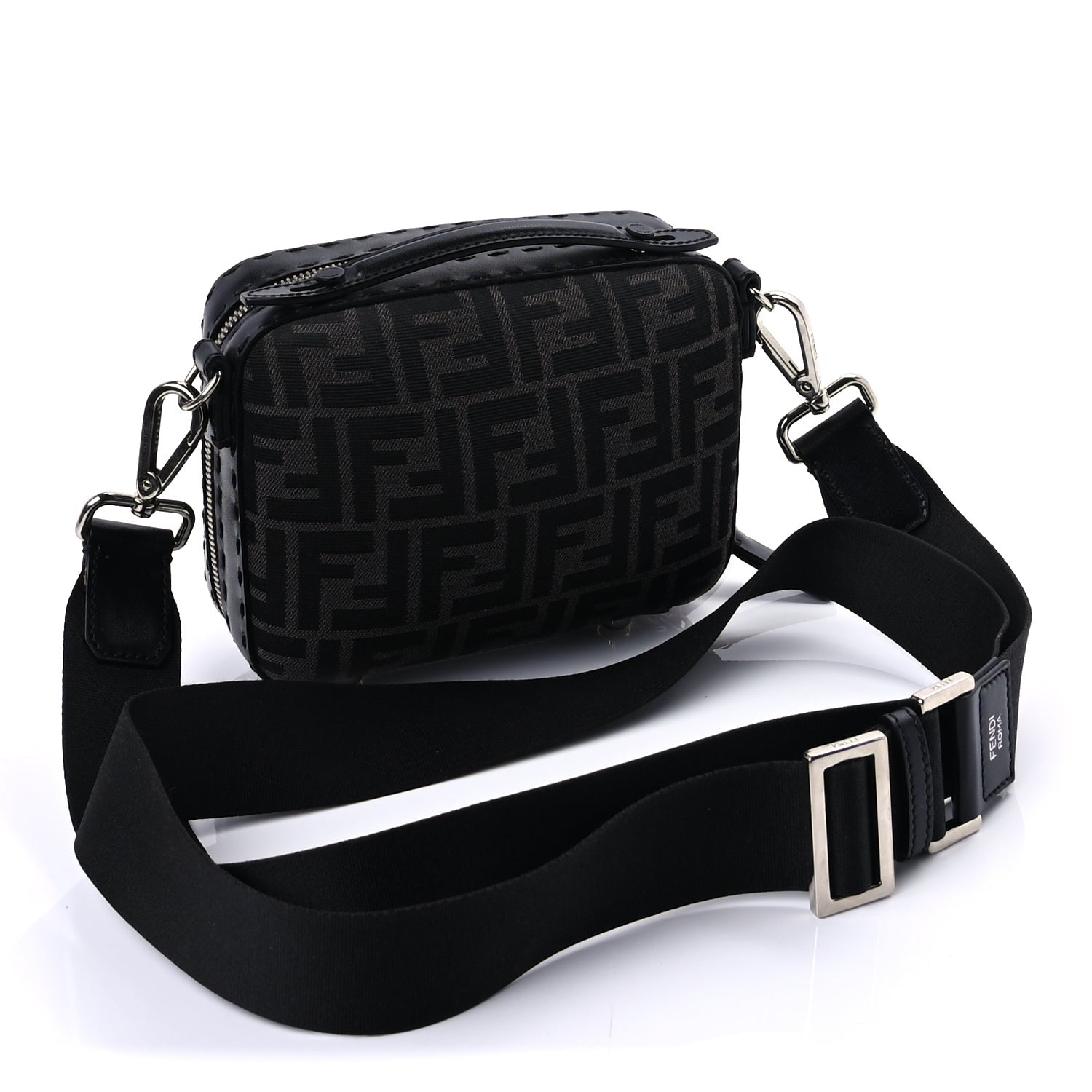 Fendi Recycled Fabric Jacquard Vitello Astro FF 1974 Mini Suitcase Bag Asfalto Black 2 of 8