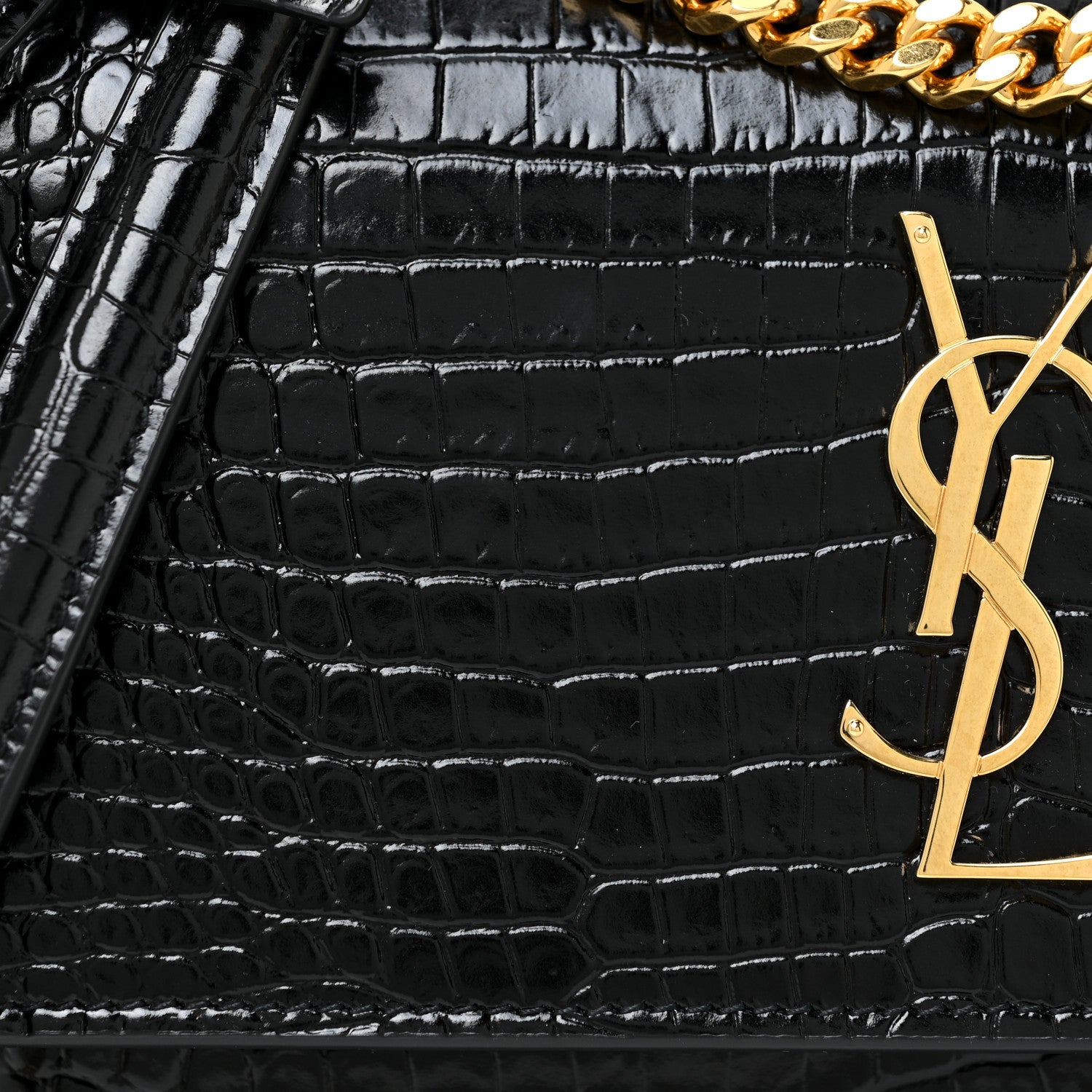 Saint Laurent Calfskin Crocodile Embossed Medium Monogram Sunset Black 9 of 14