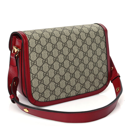 Gucci GG Supreme Monogram Azalea Calfskin Horsebit 1955 Shoulder Bag Beige Ebony New Cherry Red 2 of 9