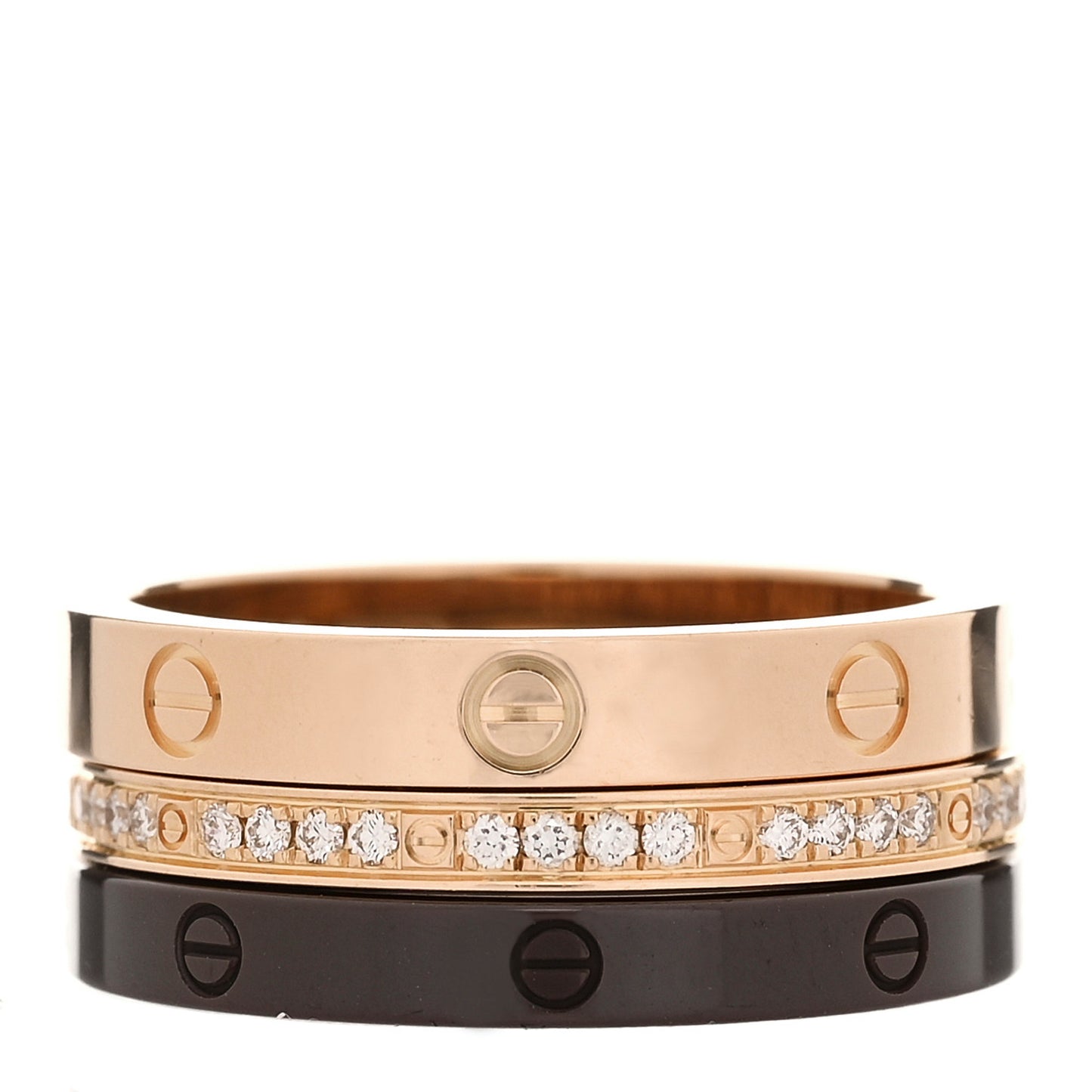 18K Pink Gold Diamond Ceramic LOVE Ring Set 51 5.75