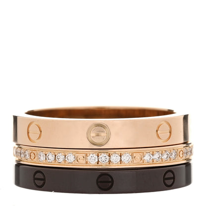 Cartier 18K Pink Gold Diamond Ceramic LOVE Ring Set 51 5.75 1 of 5