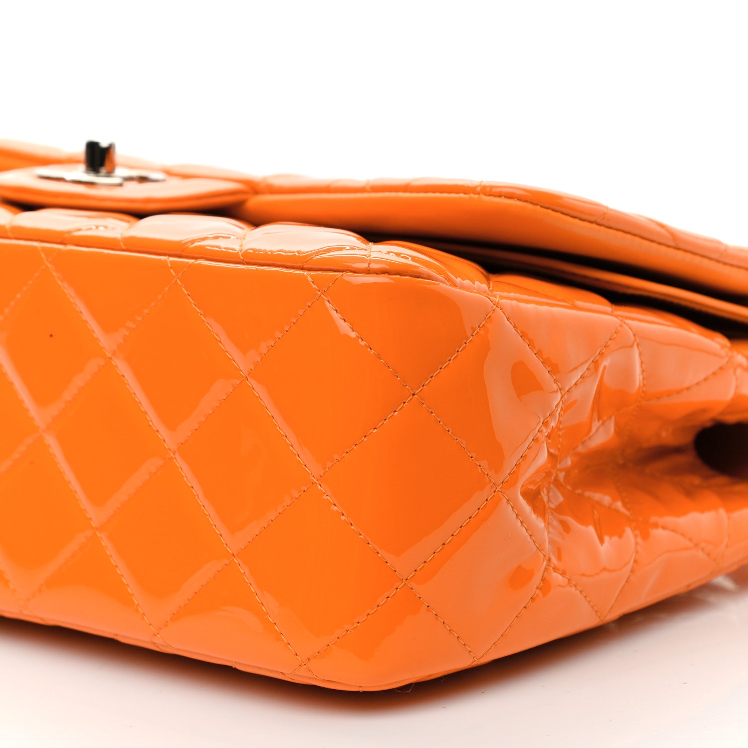 Chanel Patent Quilted Jumbo Double Flap Orange 9 of 9
