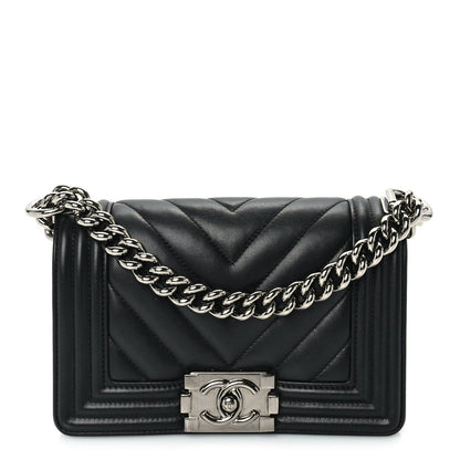 Chanel Lambskin Chevron Quilted Small Boy Flap  Black 1 of 9