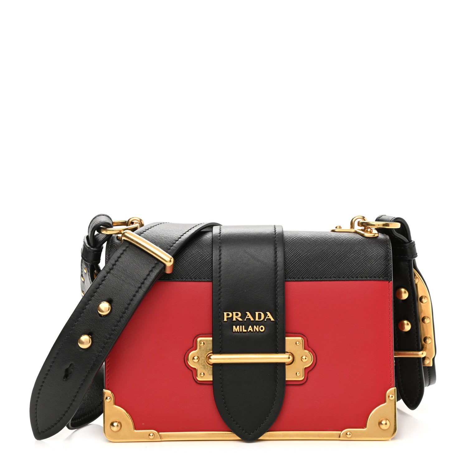 Prada City Calfskin Saffiano Cahier Bag Fuoco Black 1 of 7