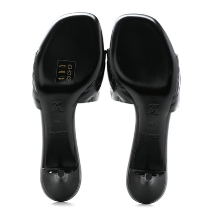 Louis Vuitton Lambskin Embossed Monogram Revival Mid Heel Mules 38 Black 5 of 11