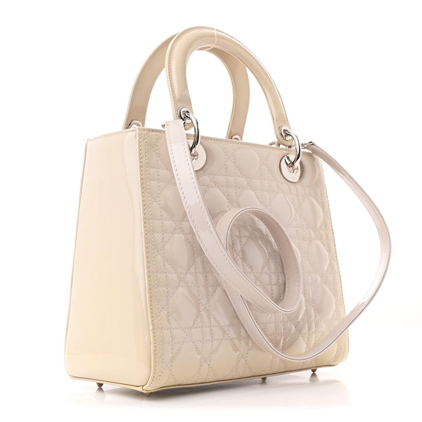 Patent Cannage Medium Lady Dior Beige
