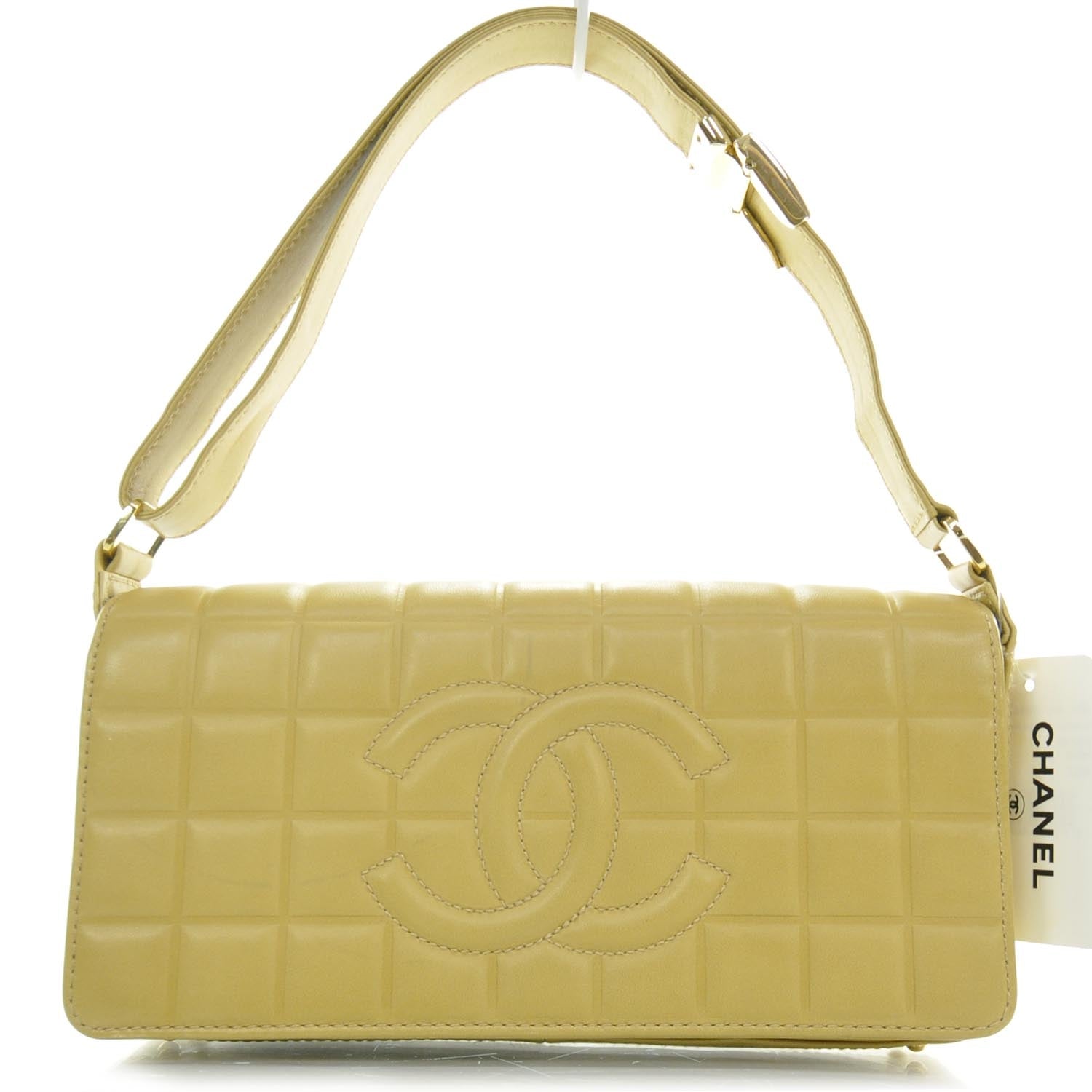 Chanel Leather Chocolate Bar Quilted CC Flap Beige 1 of 12