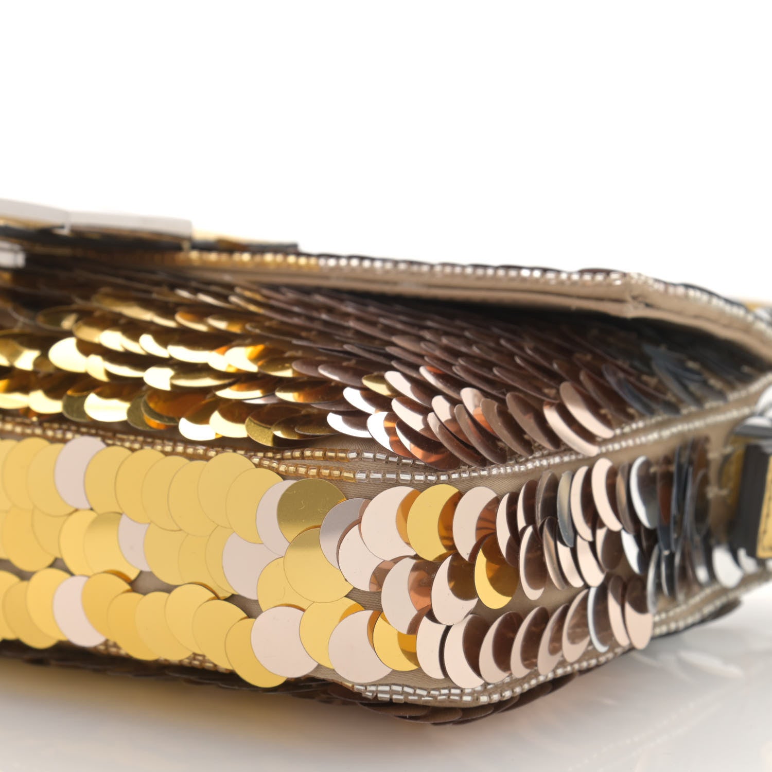 Fendi Sequin Paillettes Vitello Laminato Striped Baguette 1997 Oro Sfumato 10 of 14