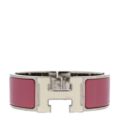 Hermes Enamel Wide Clic Clac H Bracelet PM Vieux Rose White 1 of 4