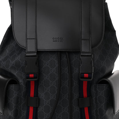 Gucci Soft GG Supreme Monogram Appia Calfskin Web Double Buckle Backpack Black 9 of 12