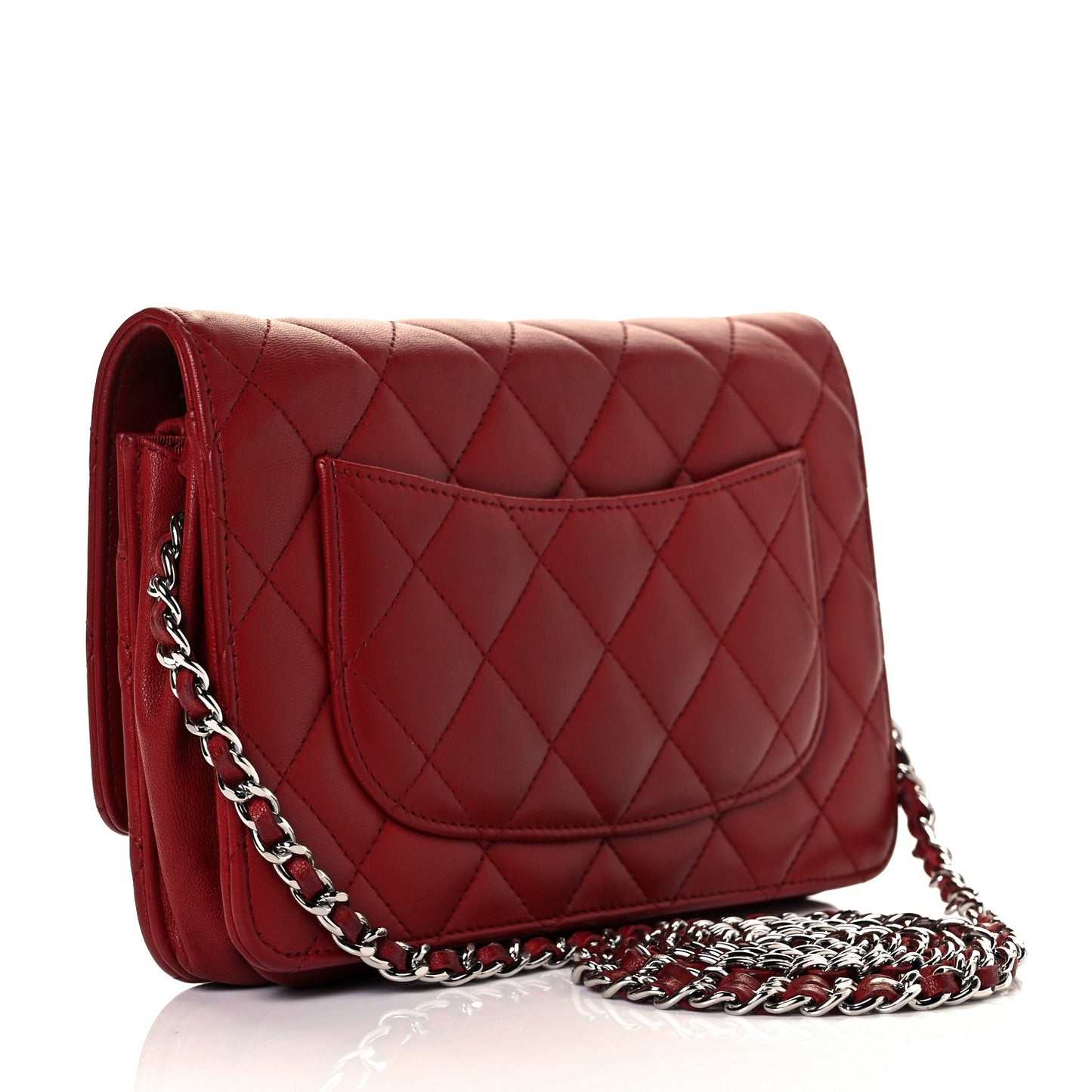 Lambskin Quilted Wallet On Chain WOC Red