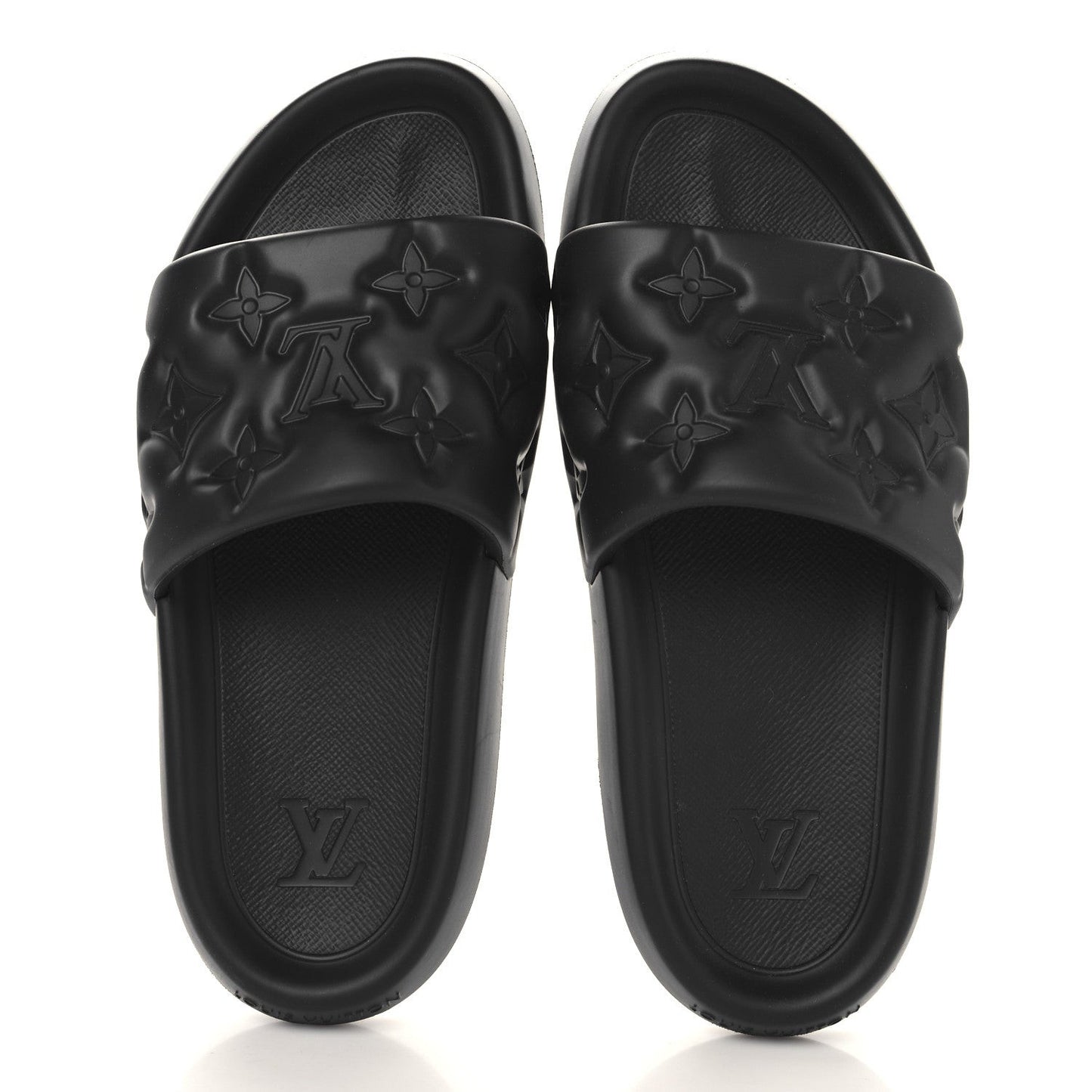 Rubber Embossed Monogram Mens Waterfront Mules Black