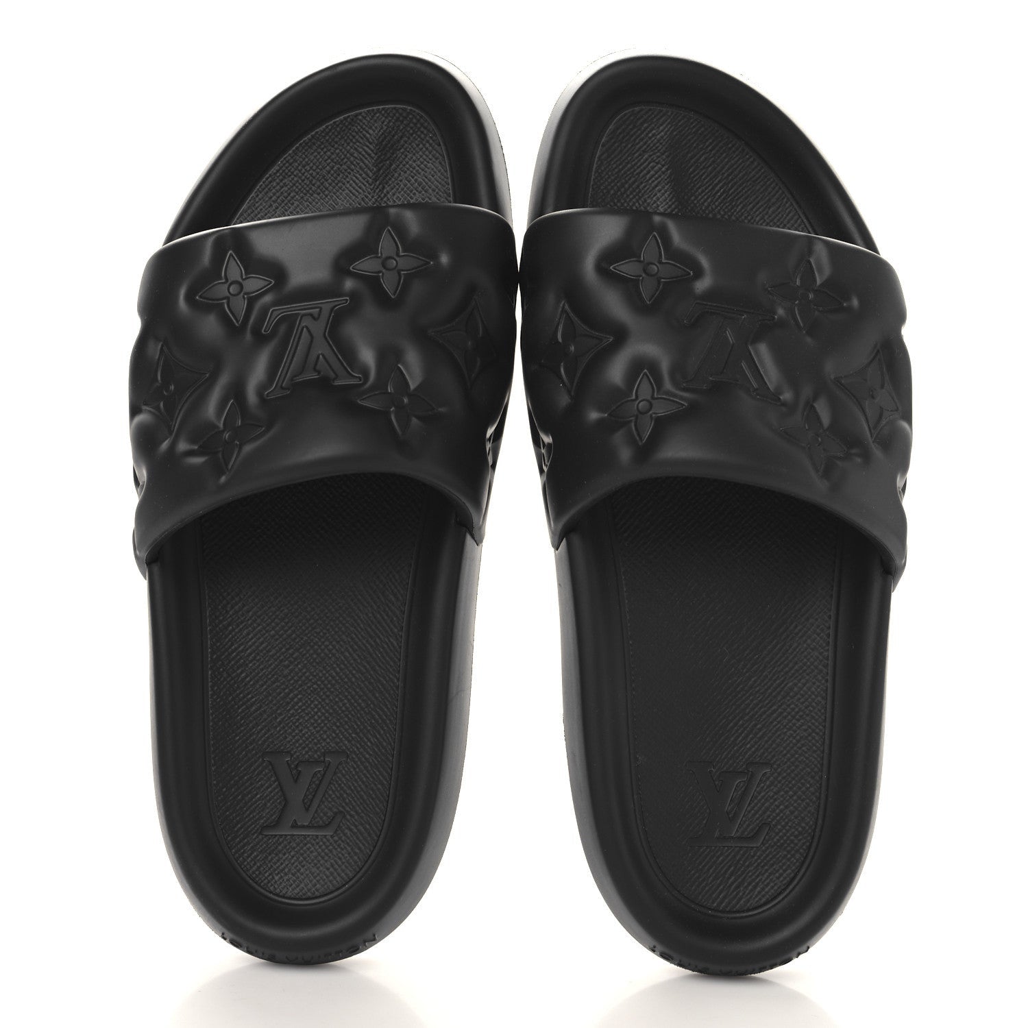 Louis Vuitton Rubber Embossed Monogram Mens Waterfront Mules Black 2 of 7