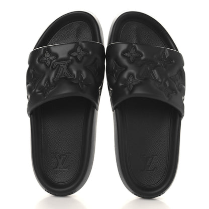 Louis Vuitton Rubber Embossed Monogram Mens Waterfront Mules Black 2 of 7
