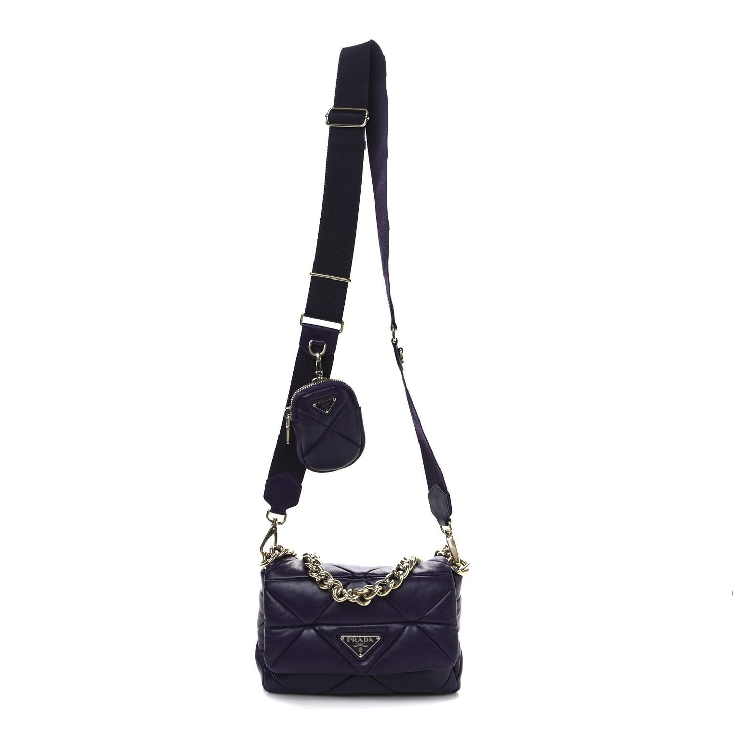 Nappa Re-Nylon Triangle Quilted Patchwork System Flap Shoulder Bag Viola