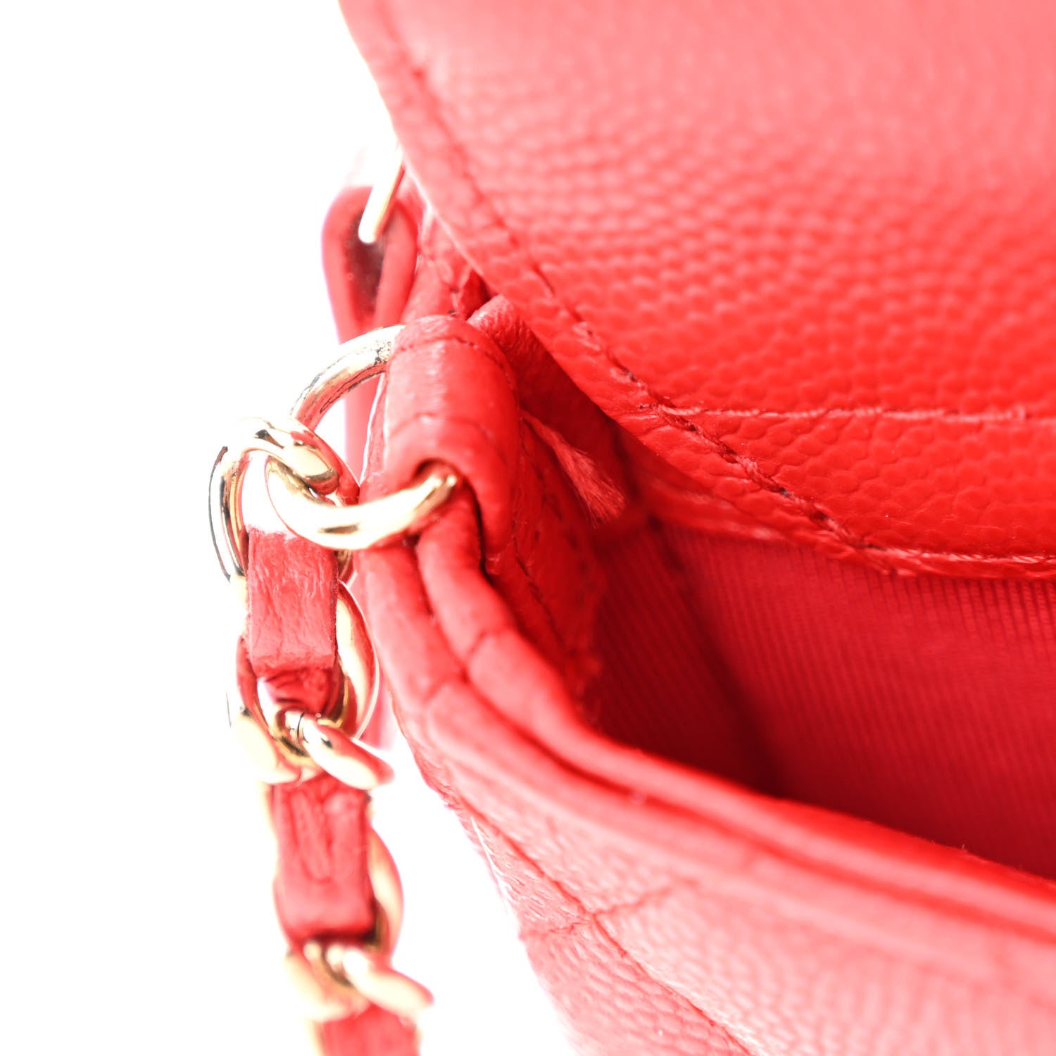 Chanel Caviar Quilted Flap Phone Holder With Chain Red 14 of 16