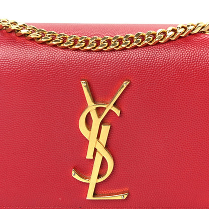 Saint Laurent Grain De Poudre Small Monogram Kate Satchel  Red 6 of 8
