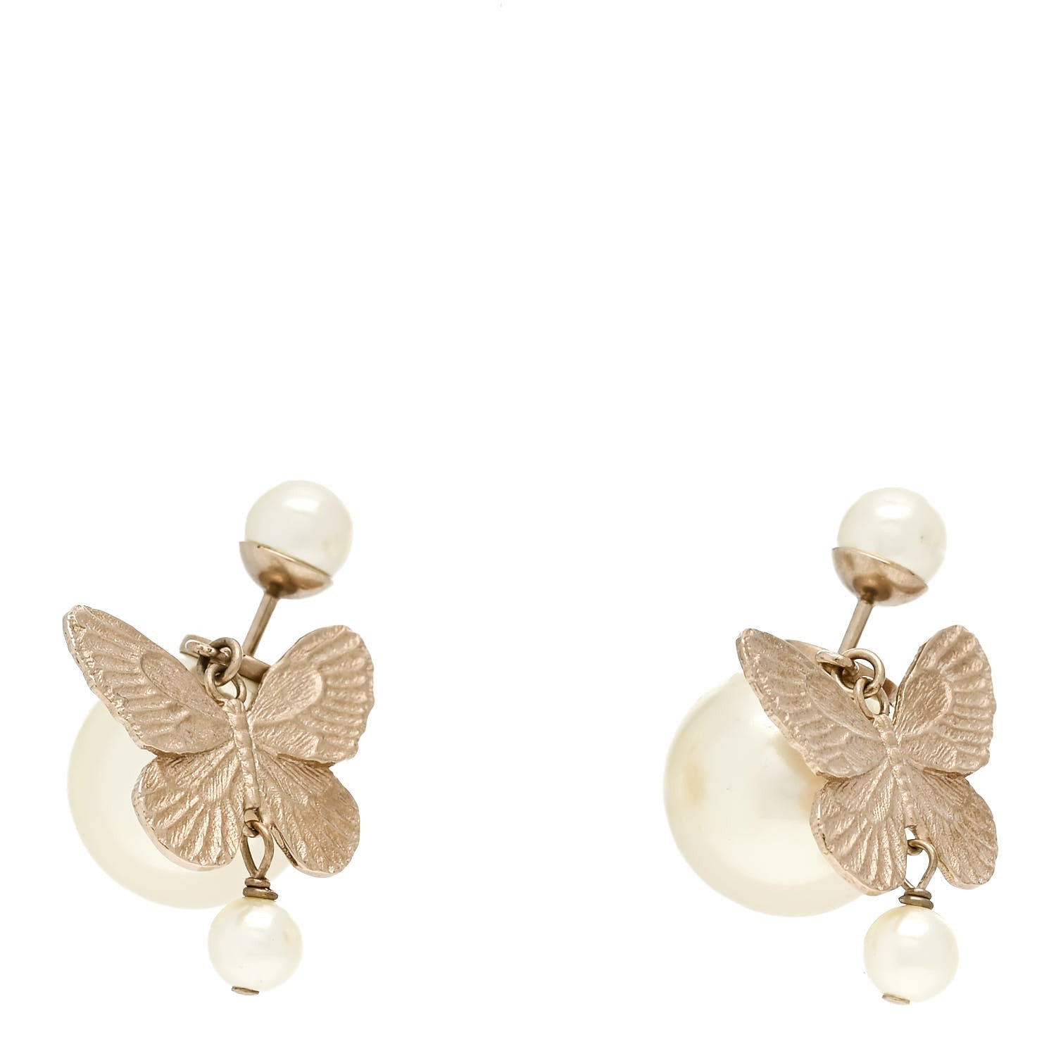 Christian Dior Pearl Butterfly Tribal Earrings Gold 1 of 4