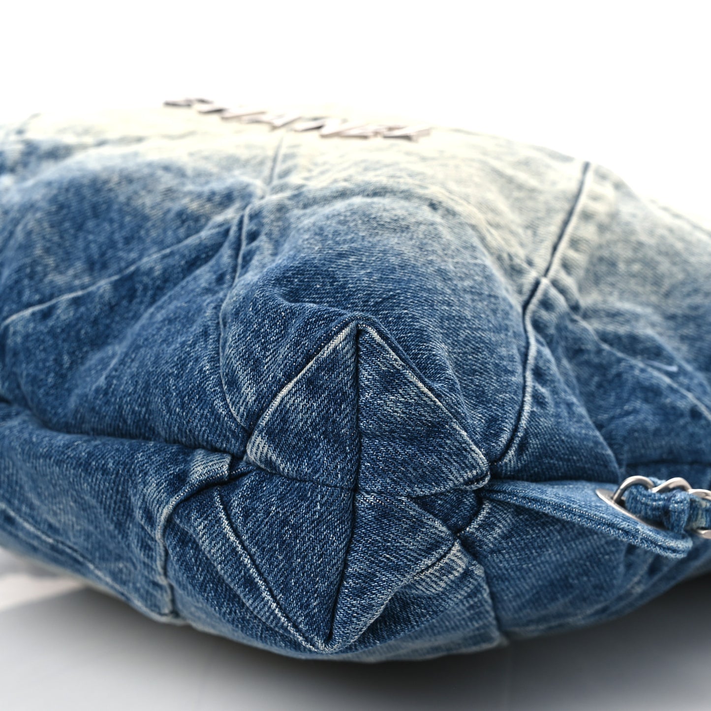 Denim Quilted Chanel 22 Backpack Blue