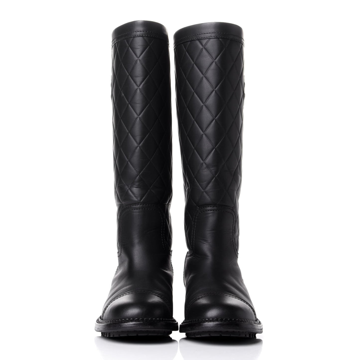 Oily Calfskin Quilted High Boots 36 Black